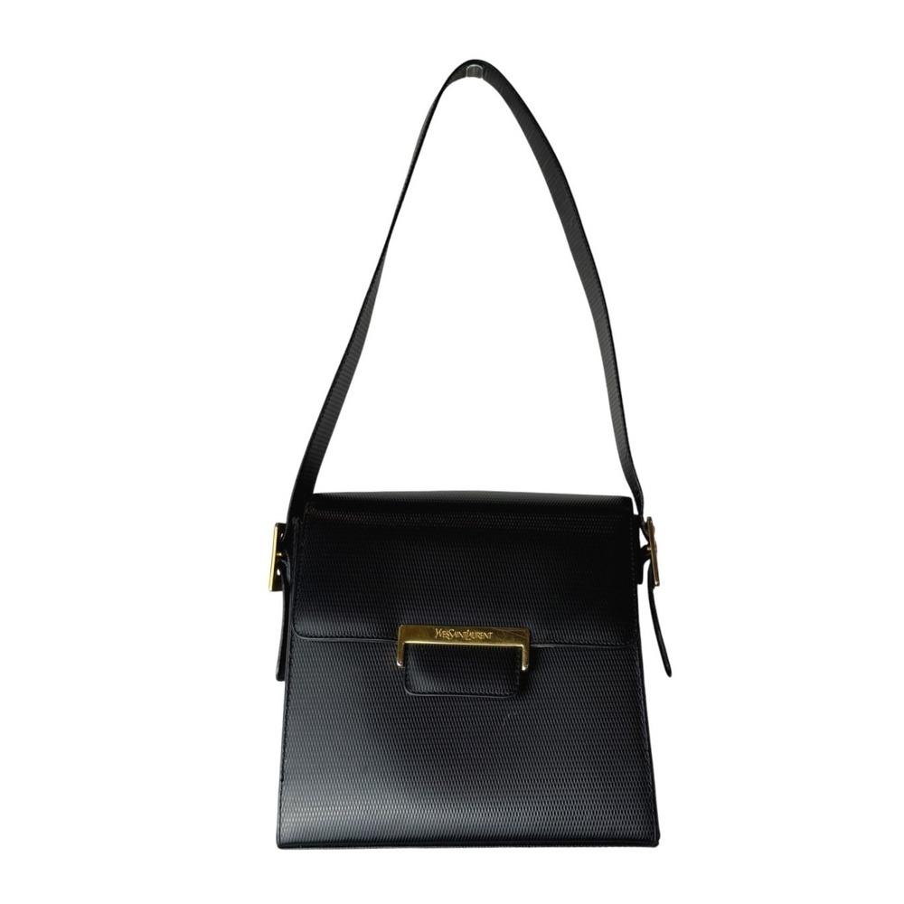 Yves Saint Laurent Vintage Shoulder Bag Black Textured Leather Luxury Retro - Picture 2 of 12